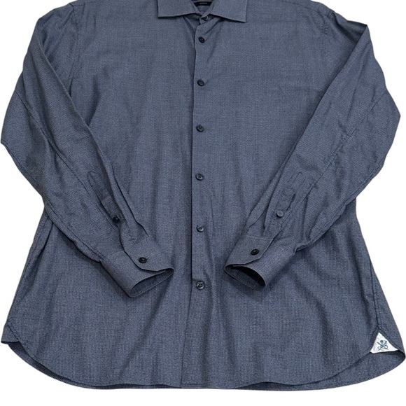 John Varvatos USA Slim Fit Blue Micro Dot Long Sleeve Button up Size M/L - Picture 5 of 14